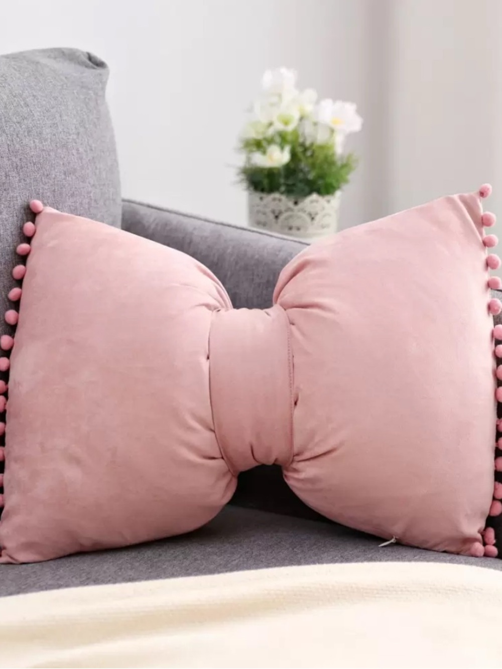 Blush Pink Bow Accent Pillow